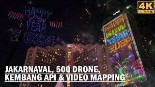 HAPPY NEW YEAR 2024 from JAKARTA New Years Eve at Bundaran HI. Jakarnaval 500 Drone Kembang Api