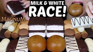 ASMR MILK & WHITE CHOCOLATE RACE MAGNUM ICE CREAM BARS CHOCOLATE CONES ICE CREAM SANDWICH 먹방