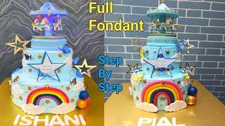 Blue Carousel Theme 1st Birthday Cake Ideas  Rotating Carousel Cake  2 Tier Carousel Theme Cake