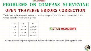 Compass Surveying - Problem No 1  Open Traverse Error Correction 