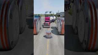 Large Tanker Truck & City Buses vs Bollards Crash #shorts #beamngdrive #bus