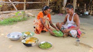 fish curry & vegetable fry cooking & eating by santali tribe couple