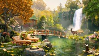 Peaceful Summer Cottage Fresh Forest Ambience w Waterfall Serenity Flowing Stream Sound to Relax