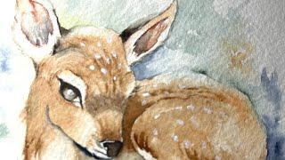 Watercolor Baby fawn paint along tutorial demo