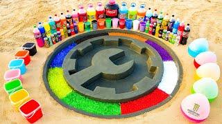 How to make Gear Wrench Icon with Cement Rainbow Orbeez Giant Coca Cola vs Mentos and Fanta Sodas