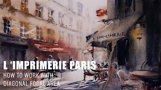 Loose Watercolor Painting Architecture Street in Paris LImprimerie