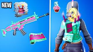 All Fortnite 3RD BIRTHDAY Free Rewards & Challenges Cake Back Bling Cakey Wrap & More