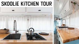 SKOOLIE KITCHEN TOUR  8ft of Counter Space in our School Bus Conversion