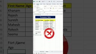 How to Transpose Data in Excel #excel Magical trick #shorts