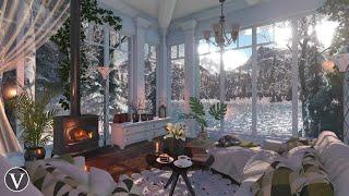 Winter Lake House  Daytime Ambience  Fireplace & SnowstormBlizzard Sounds