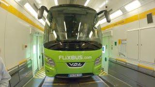 Underwater Eurotunnel Loading bus in the train. English Channel 4K