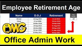 Calculate Employee Retirement Age in Microsoft Excel  Excel Office Work #exceltutoring