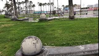 Empty Venice Beach Boardwalk Man with Soccer Ghost Town 32220