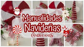 4 Ideas NAVIDEÑAS CANDY CANE Manualidades con reciclaje Christmas decorations decorações de Natal