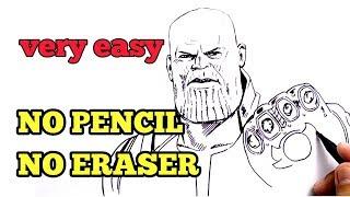 VERY EASY  How to draw THANOS avengers endgame NO PENCIL NO ERASER drawing for kids