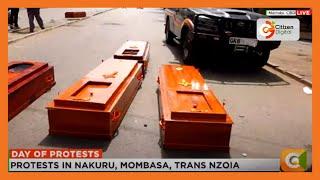 Protesters show up in Nairobi CBD with empty coffins amid tear gas and chaos