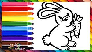 How to Draw a Rabbit  Draw and Color a Cute Bunny  Easter Drawings for Kids