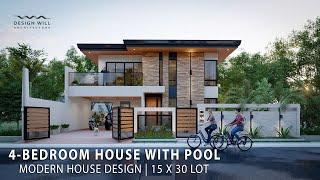 D04  Modern House Design  15m x 30m Lot 4-Bedroom House with Pool