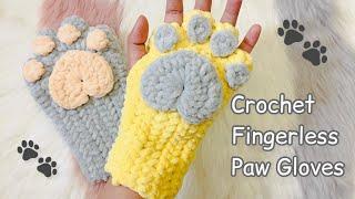 Crochet Paw Gloves using Velvet Yarn  Fingerless Gloves