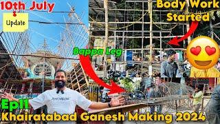 Khairatabad Ganesh Making 2024 EP11 70 Feet Eco Friendly Matti Ganpati Body Work Started #trending