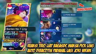 REAKSI TEMEN SATU TEAM LIAT BAGASDC MAKSA PICK LING AUTO DIBACOTIN PADAHAL LAGI JOKI WKWKWK - MLBB