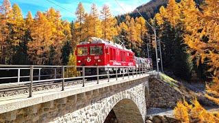  4K  Pontresina - Alp Grüm - Pontresina cab ride in a Gem 44 54 year old hybrid loco 10.2021