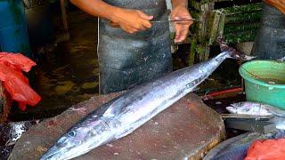 WAHOO FISH CUTTING SKILLS FOR STEAK FOOD  FAST FISH CUTTING IN MARKET ACEHNESE