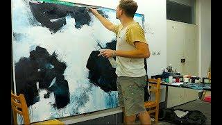 Large Abstract Painting - Black White Acrylics