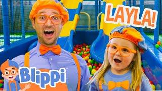 Blippi & Layla Have a Slide Race in an Indoor Playground  Blippi Full Episodes