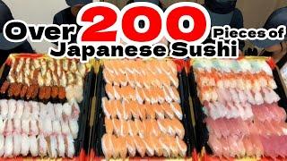 ASMR MUKBANG  Challenging to Be Big Eaters Over 200 Pieces of Japanese Sushi  Eating Sounds