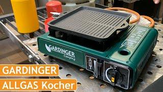 Allgas Gardinger Campingkocher für fast alle Gaskartuschen & Propanflaschen geeignet + Grillplatte