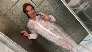 Wetlook in very transparent white dress