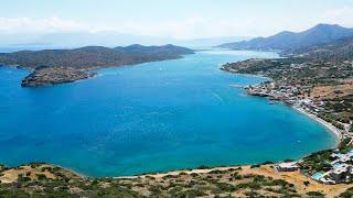 4K Drone Footage of Plaka Beach and the famous fortress of Spinalonga Crete Greece DJI Mini 3 Pro