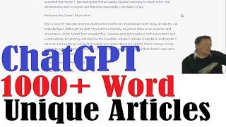 ChatGPT Tutorial - Best Article Rewriting Tool - Unique Articles 1000 Words