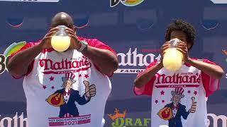 Badlands chugging lemonade 2021 Nathans hot dogs chugging competition