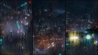 Heavy Rain And Thunder With Beautiful View Of A Sci-Fi City  Ships Taking Off & Fly By  Rain Sound