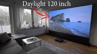 Xiaomi 4K laser projector on 120 Floor Rising ALR Projection Screen