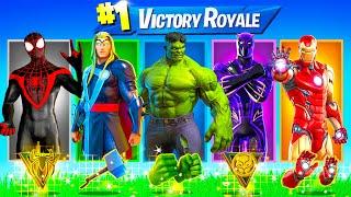 The RANDOM SUPERHERO BOSS Challenge in Fortnite Miles Morales Iron man Thor Hulk Black Panther