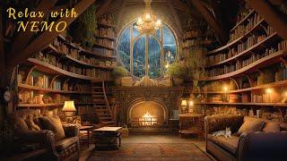  Cozy Hobbit Library - Relaxing Fireplace with Soothing Rainfall Sounds  rain on roof  Deep Sleep