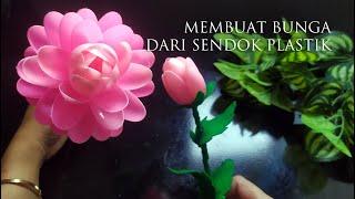 Membuat Bunga Cantik Merekah Kerajinan dari Sendok Plastik  DIY Pink Plastic Spoon Flowers