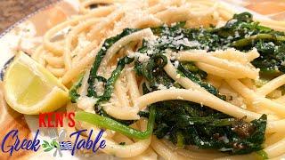 Spaghetti With Lemony Wild Greens  Easy Pasta Recipes  Kens Greek Table