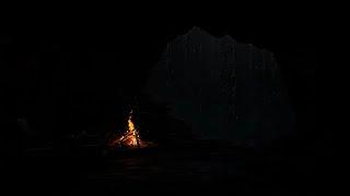 Deep Sleep in a Cozy Rainy Thunder Cave Bonfire Sounds and for Stress Relief  Sleep Study Relax