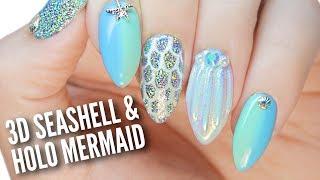 3D Seashell & Holo Mermaid Nails