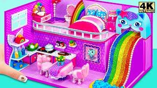 How To Build Cutest Purple Dollhouse with Rainbow Slide from Cardboard ️ DIY Miniature House # 763