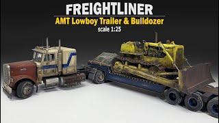 Freightliner with Lowboy Trailer & Bulldozer scale 125  Simple rust effects