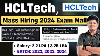 HCLTech Mass Hiring Exam Mail  GET & GT Exam Update BATCH 2022 2023 2024 HCLTech Exam Process