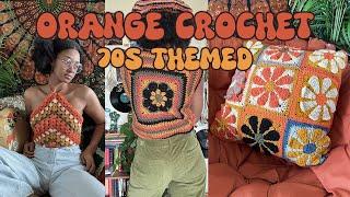 Orange Crochet  70s themed  Vest Halter Top Pillow Cover