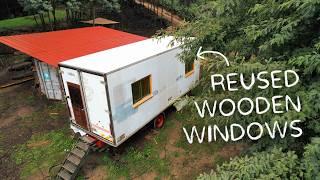 #133 Installing reused wooden windows on our fridgebox house