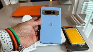 Google Pixel Fold 256GB in Porcelain and Pixel Fold Case in Blue Unboxing