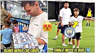 MESSI signed Argentina World Cup cards collection for fans and plays football with Thiago